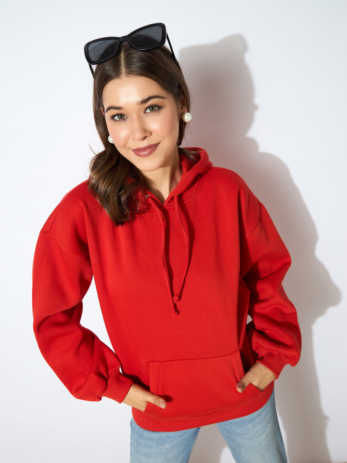 Red Fleece Oversized Hoodie-SASSAFRAS