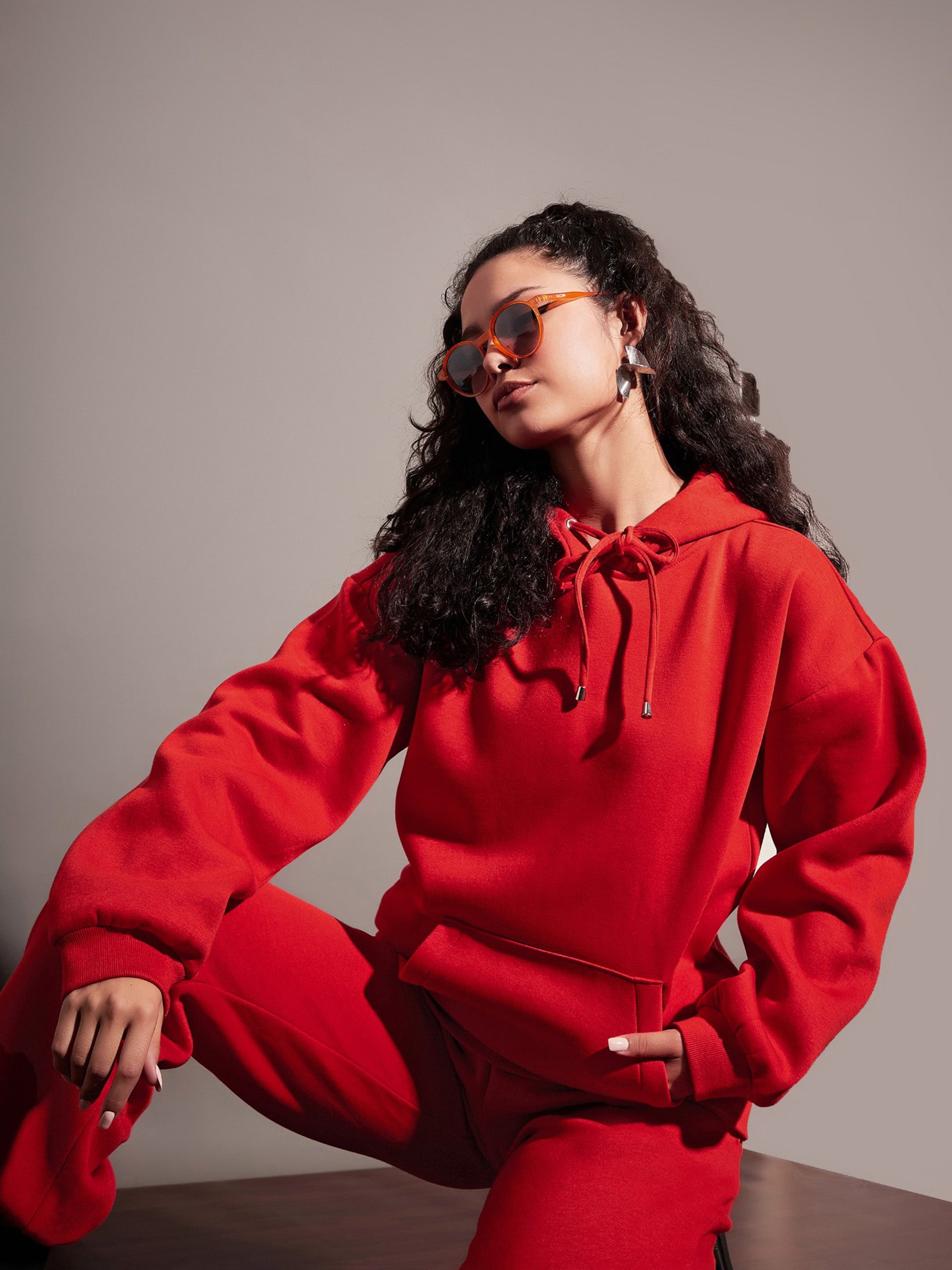 Red Fleece Hoodie With Joggers-SASSAFRAS