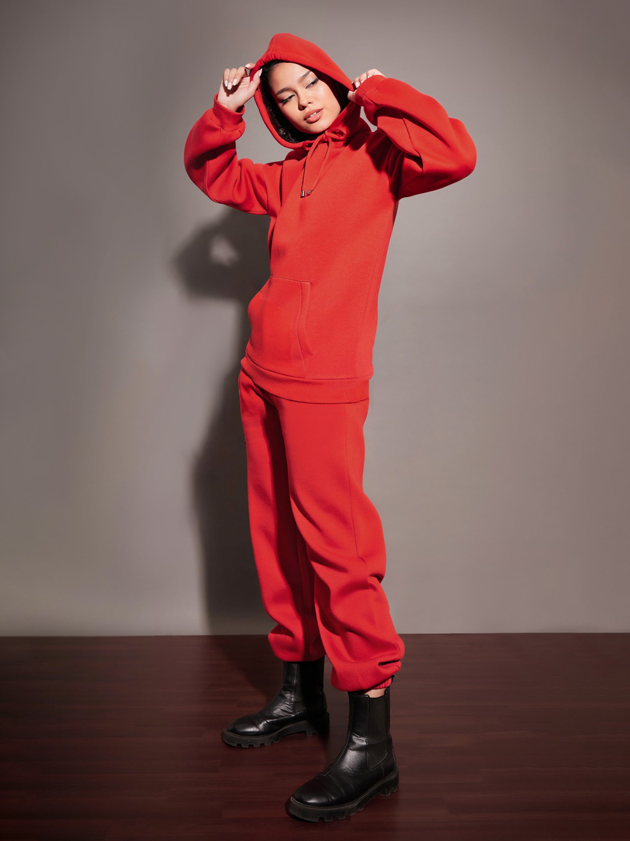 Red Fleece Hoodie With Joggers-SASSAFRAS