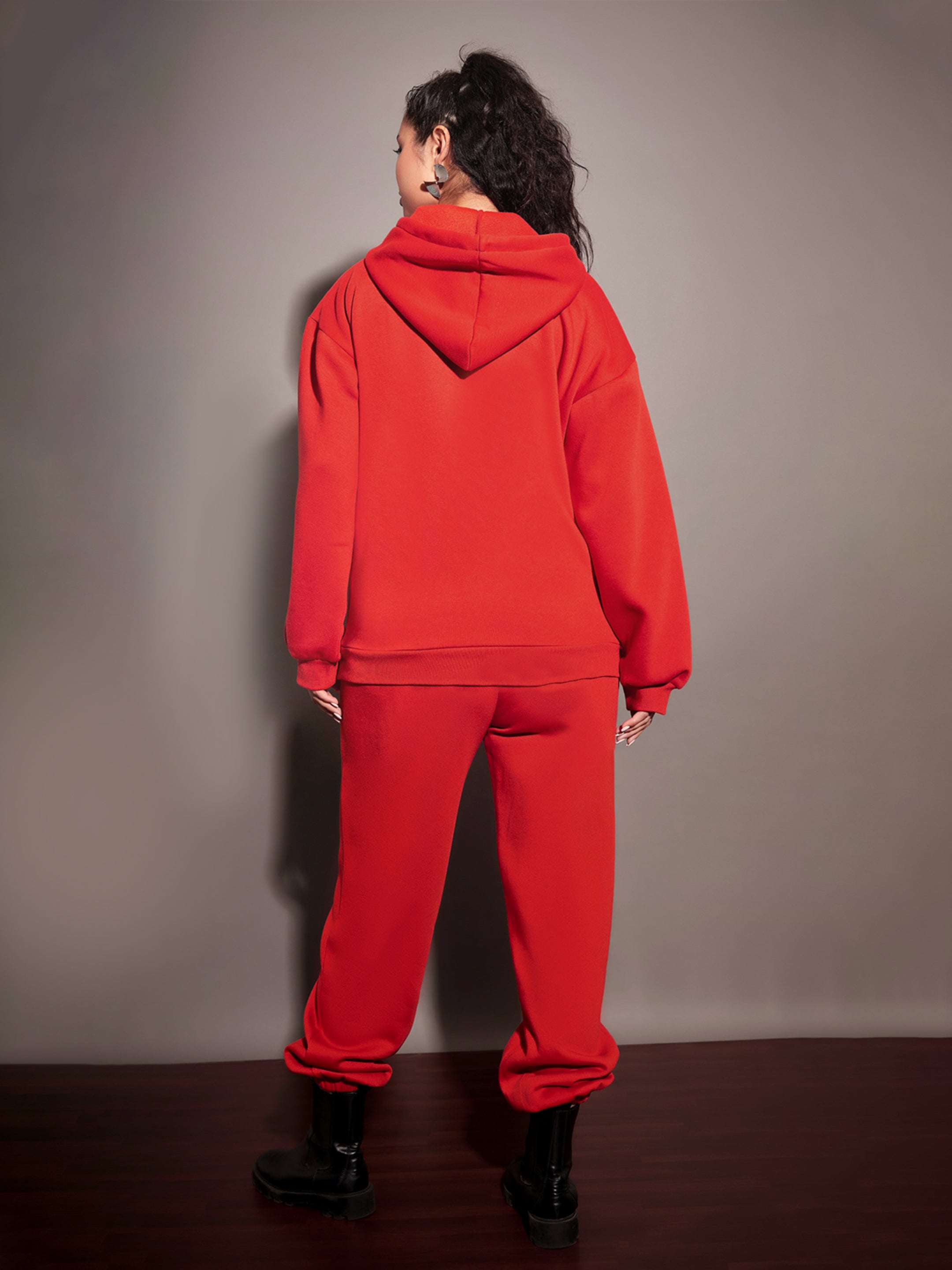 Red Fleece Hoodie With Joggers-SASSAFRAS