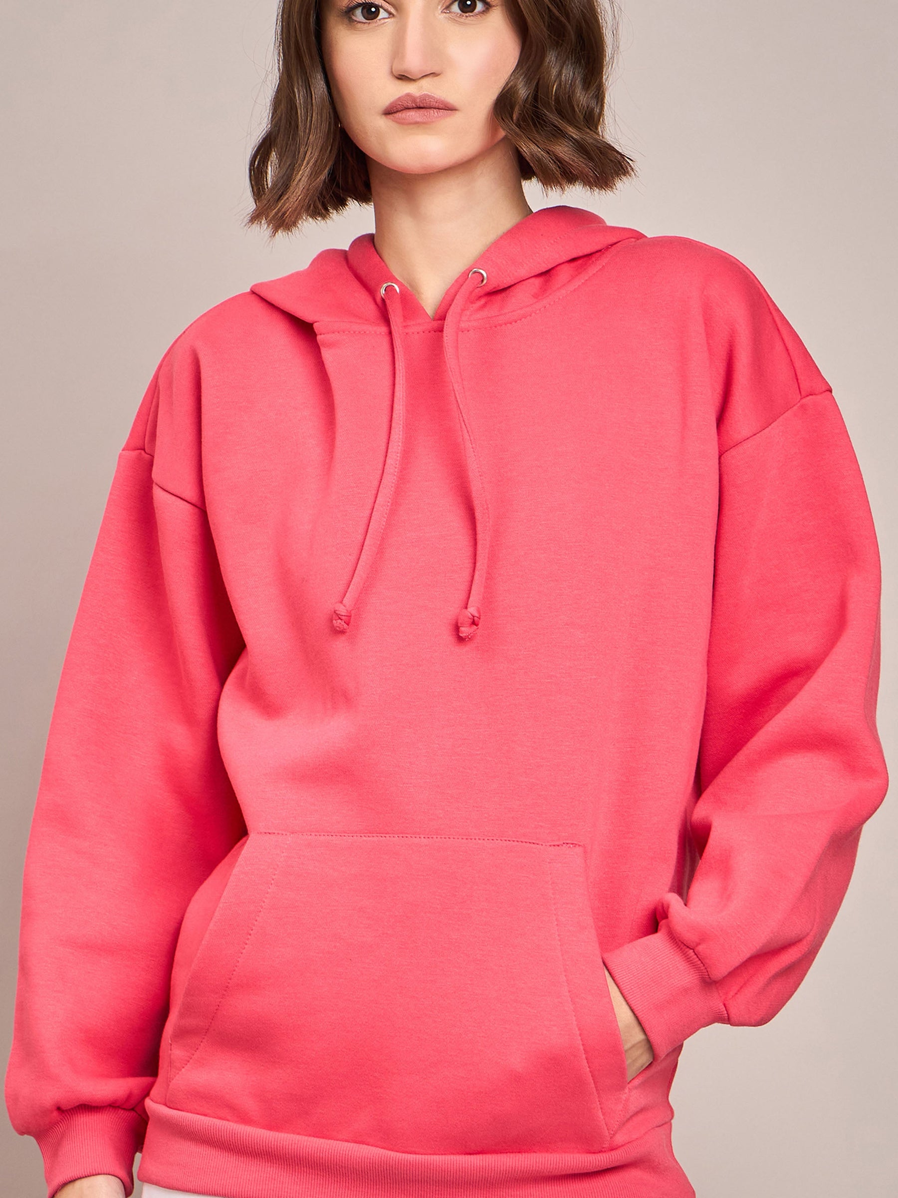 Pink Fleece Oversized Hoodie-SASSAFRAS