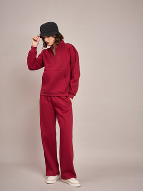 Maroon Fleece Front Zipper Sweatshirt-SASSAFRAS