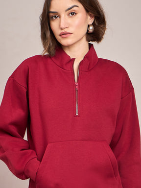 Maroon Fleece Front Zipper Sweatshirt-SASSAFRAS