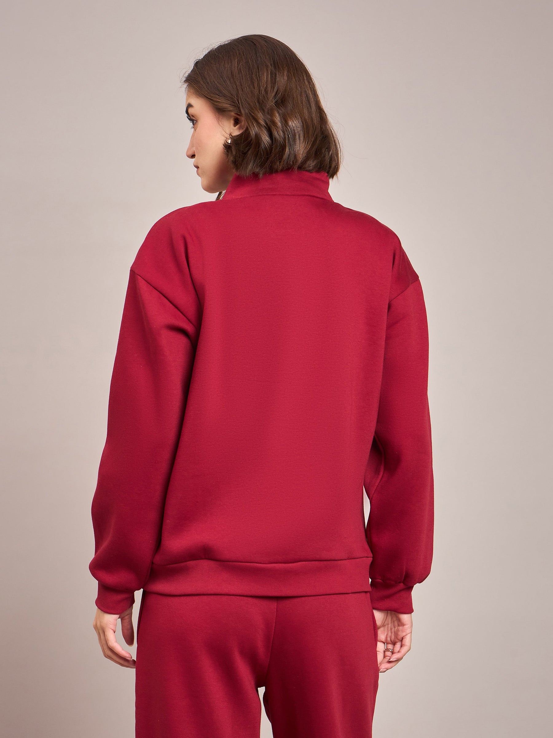Maroon Fleece Front Zipper Sweatshirt With Track Pant-SASSAFRAS