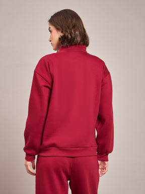 Maroon Fleece Front Zipper Sweatshirt With Track Pant-SASSAFRAS