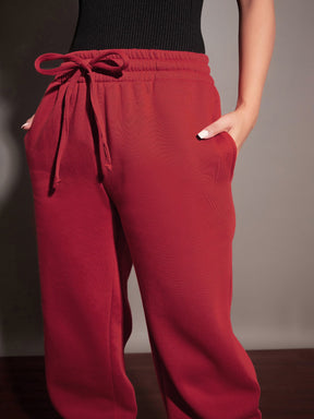 Maroon Fleece Front Zipper Sweatshirt With Joggers-SASSAFRAS
