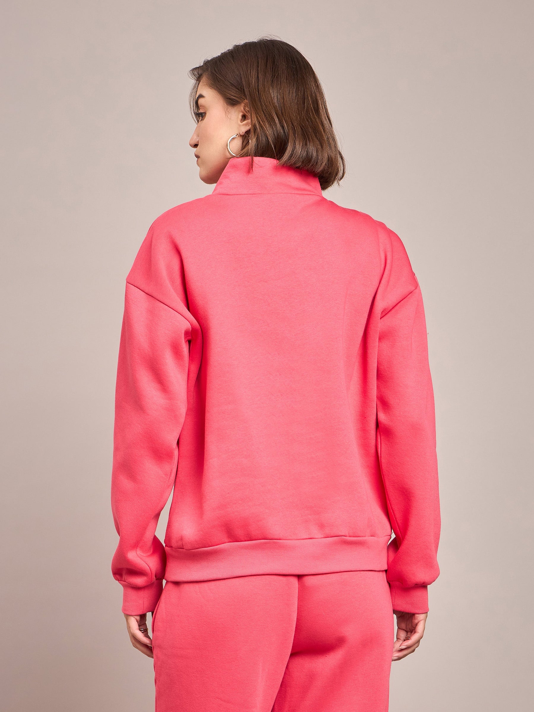 Pink Fleece Front Zipper Sweatshirt-SASSAFRAS