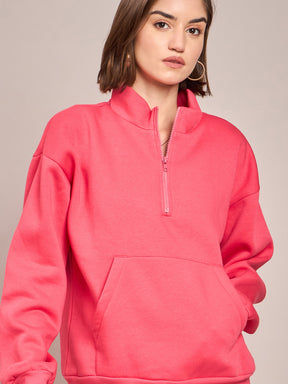 Pink Fleece Front Zipper Sweatshirt With Track Pant-SASSAFRAS