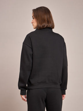 Black Fleece Front Zipper Sweatshirt-SASSAFRAS