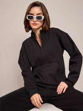 Black Fleece Front Zipper Sweatshirt With Track Pant-SASSAFRAS