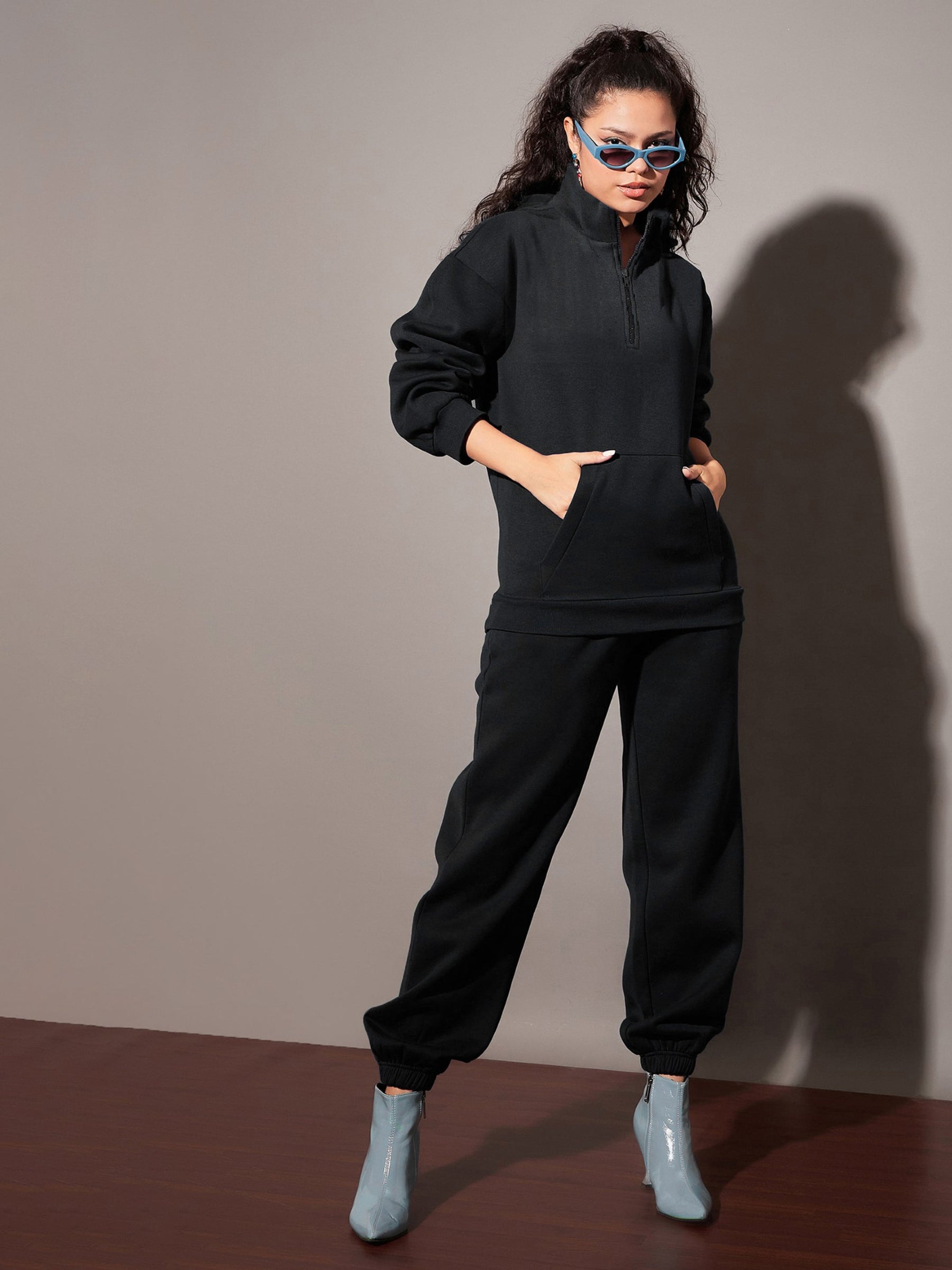 Black Fleece Sweatshirt With Joggers-SASSAFRAS