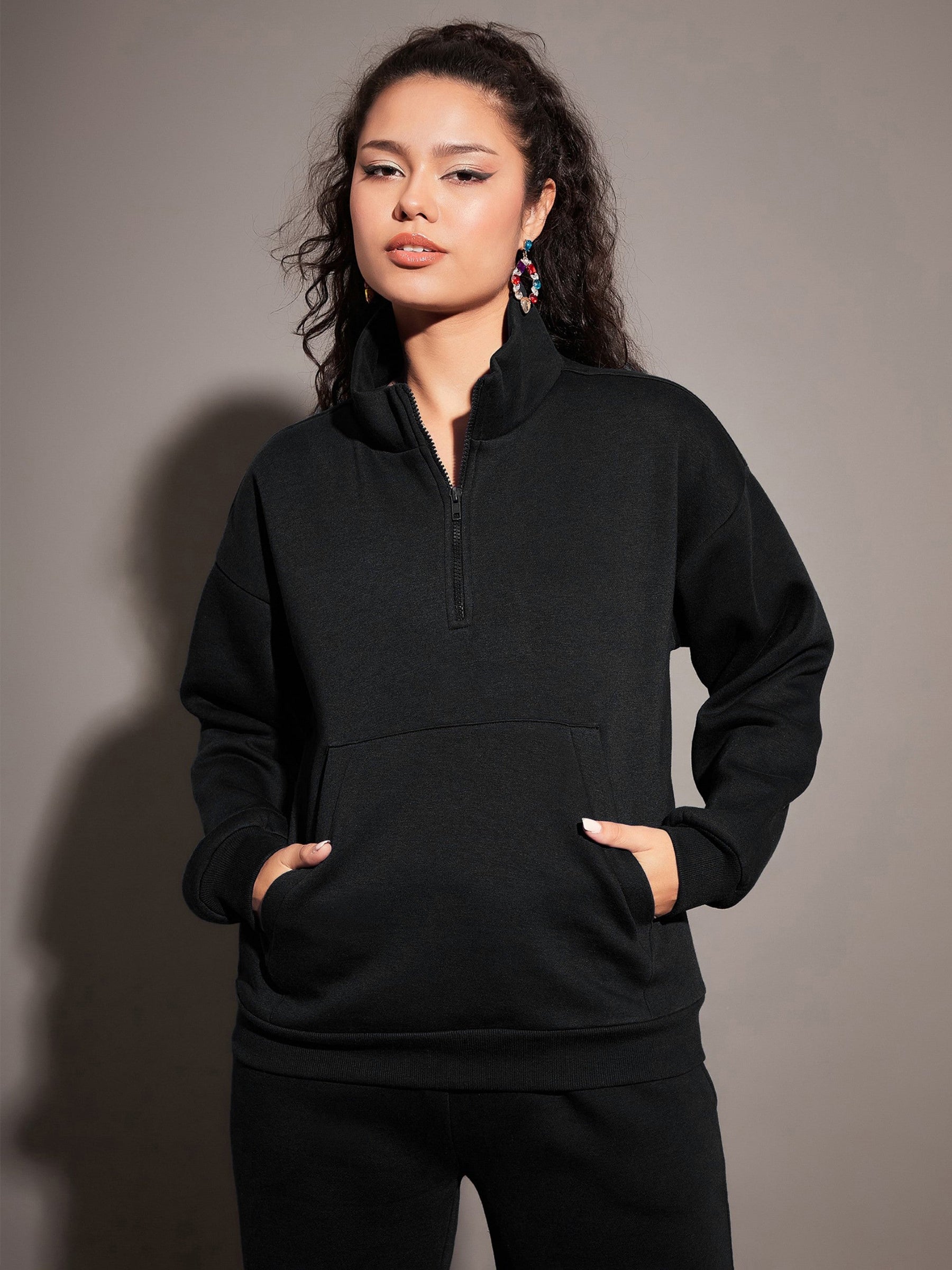 Black Fleece Sweatshirt With Joggers-SASSAFRAS