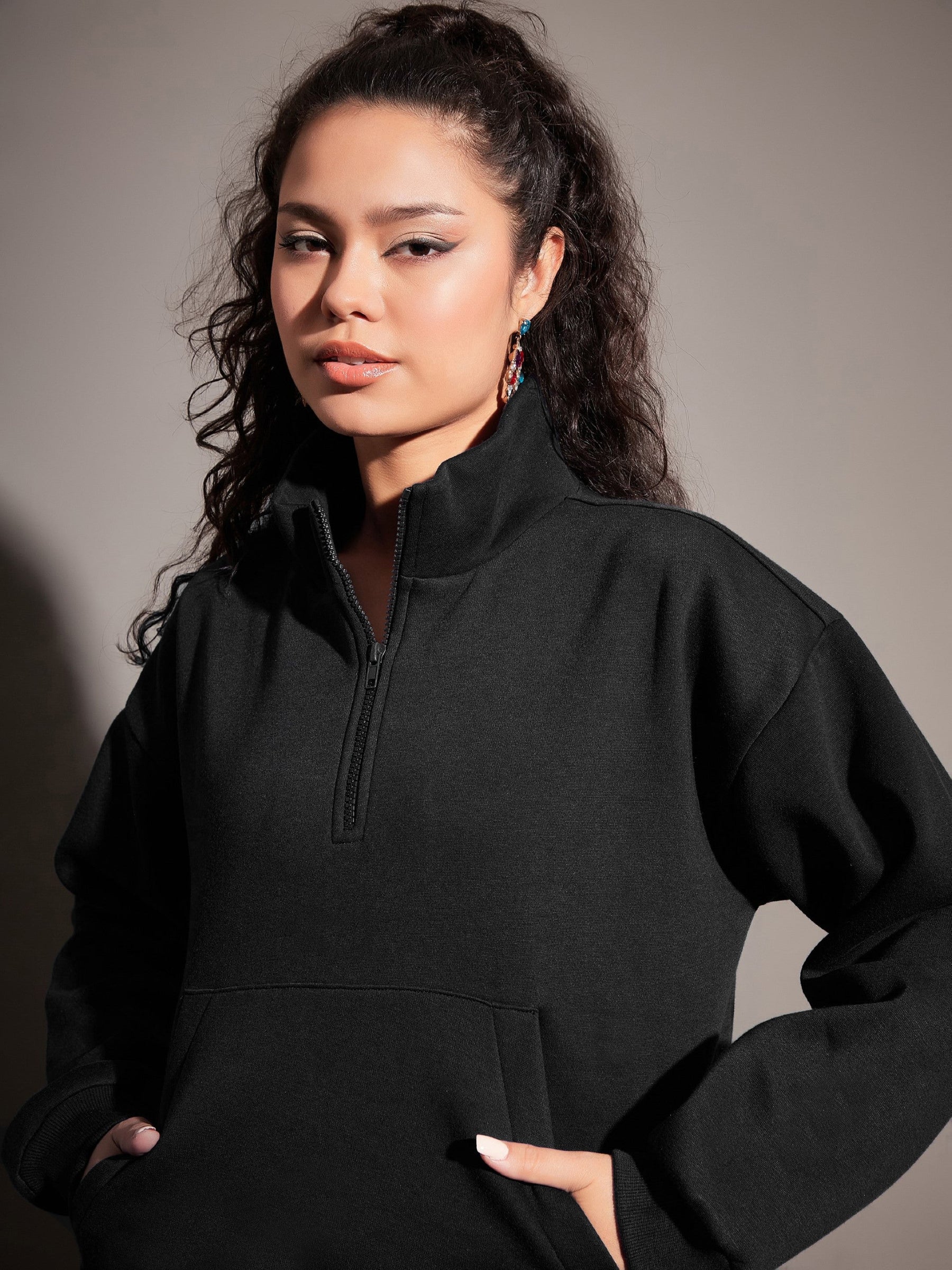 Black Fleece Sweatshirt With Joggers-SASSAFRAS