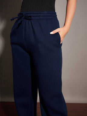Navy Fleece Front Zipper Sweatshirt With Joggers-SASSAFRAS