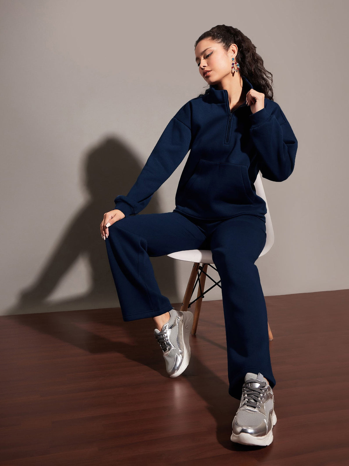 Navy Fleece Sweatshirt With Track Pants-SASSAFRAS