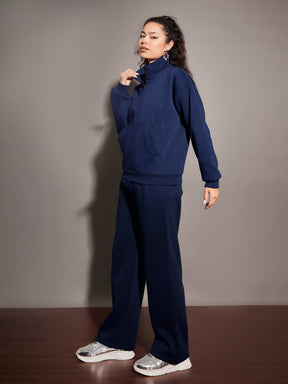 Navy Fleece Sweatshirt With Track Pants-SASSAFRAS