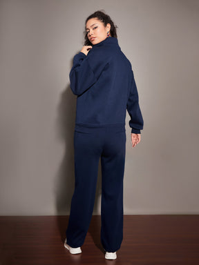 Navy Fleece Sweatshirt With Track Pants-SASSAFRAS