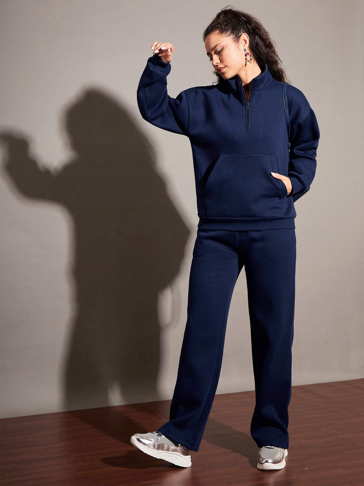 Navy Fleece Sweatshirt With Track Pants-SASSAFRAS