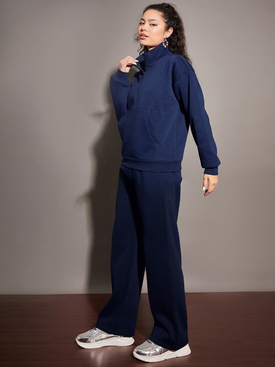 Navy Fleece Sweatshirt With Track Pants-SASSAFRAS