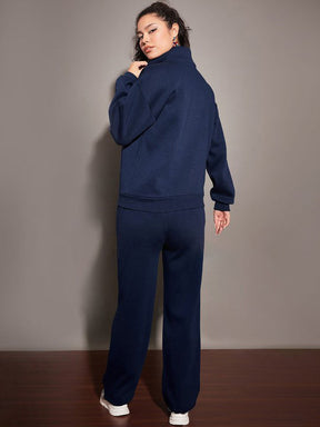 Navy Fleece Sweatshirt With Track Pants-SASSAFRAS