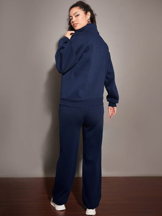 Navy Fleece Sweatshirt With Track Pants-SASSAFRAS