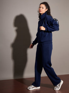 Navy Fleece Sweatshirt With Track Pants-SASSAFRAS