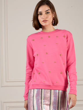 Pink Terry All Over Pearl Sweatshirt-SASSAFRAS