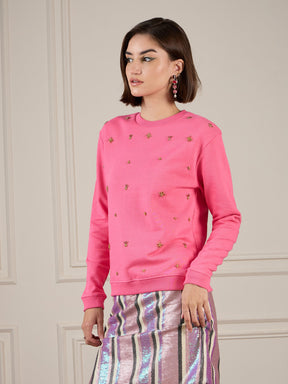 Pink Terry All Over Pearl Sweatshirt-SASSAFRAS