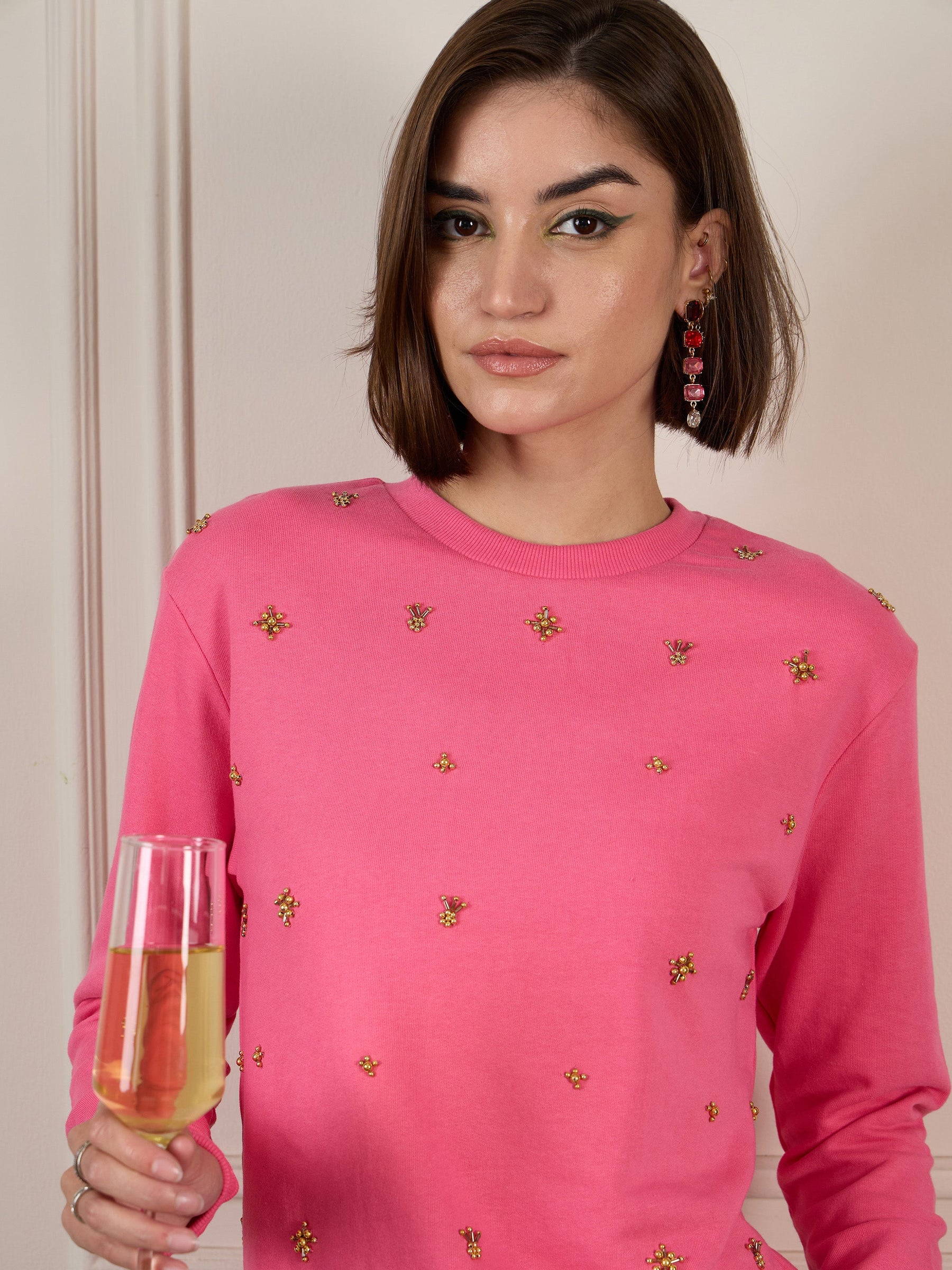 Pink Terry All Over Pearl Sweatshirt-SASSAFRAS