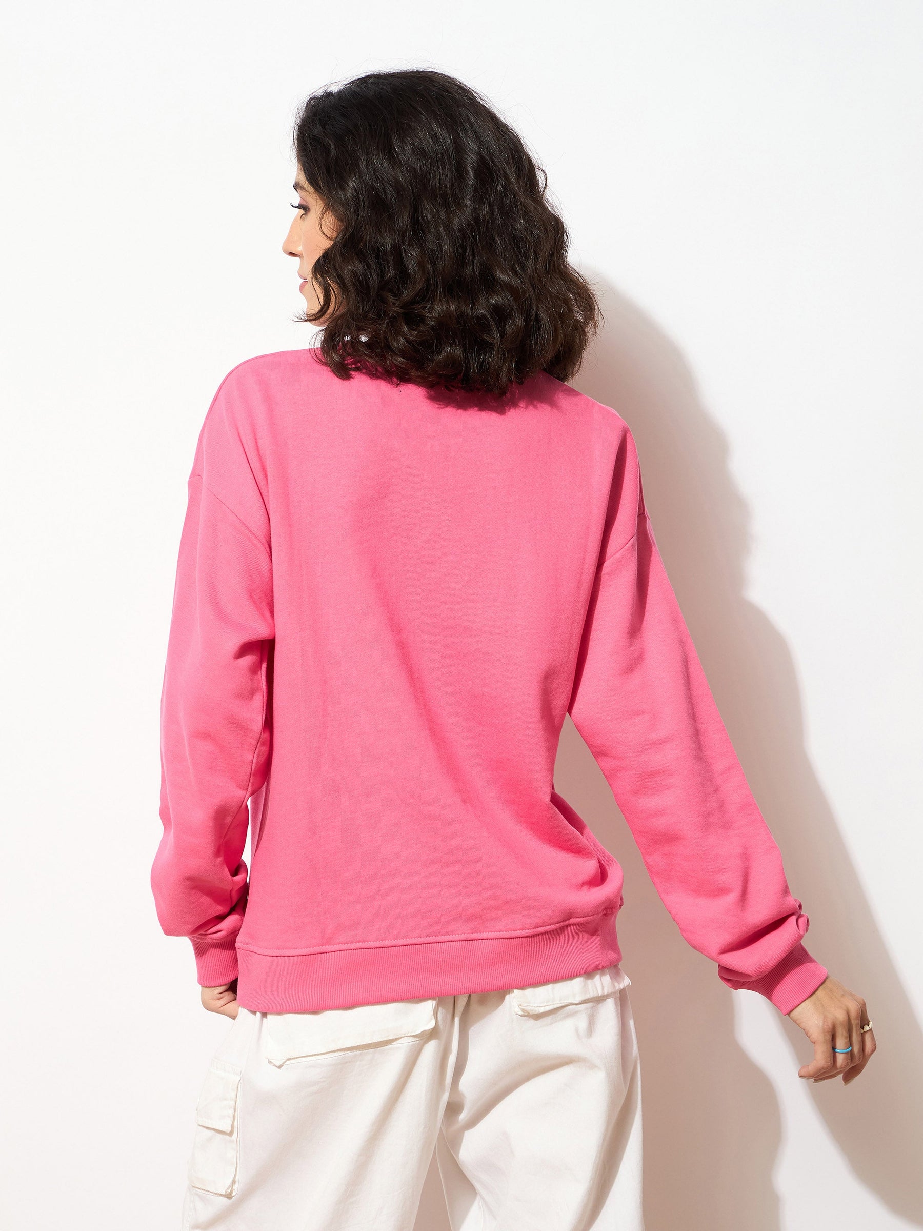 Pink Terry Stud Pearl Oversized Sweatshirt-SASSAFRAS