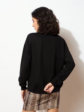 Black Terry Stud Pearl Oversized Sweatshirt-SASSAFRAS