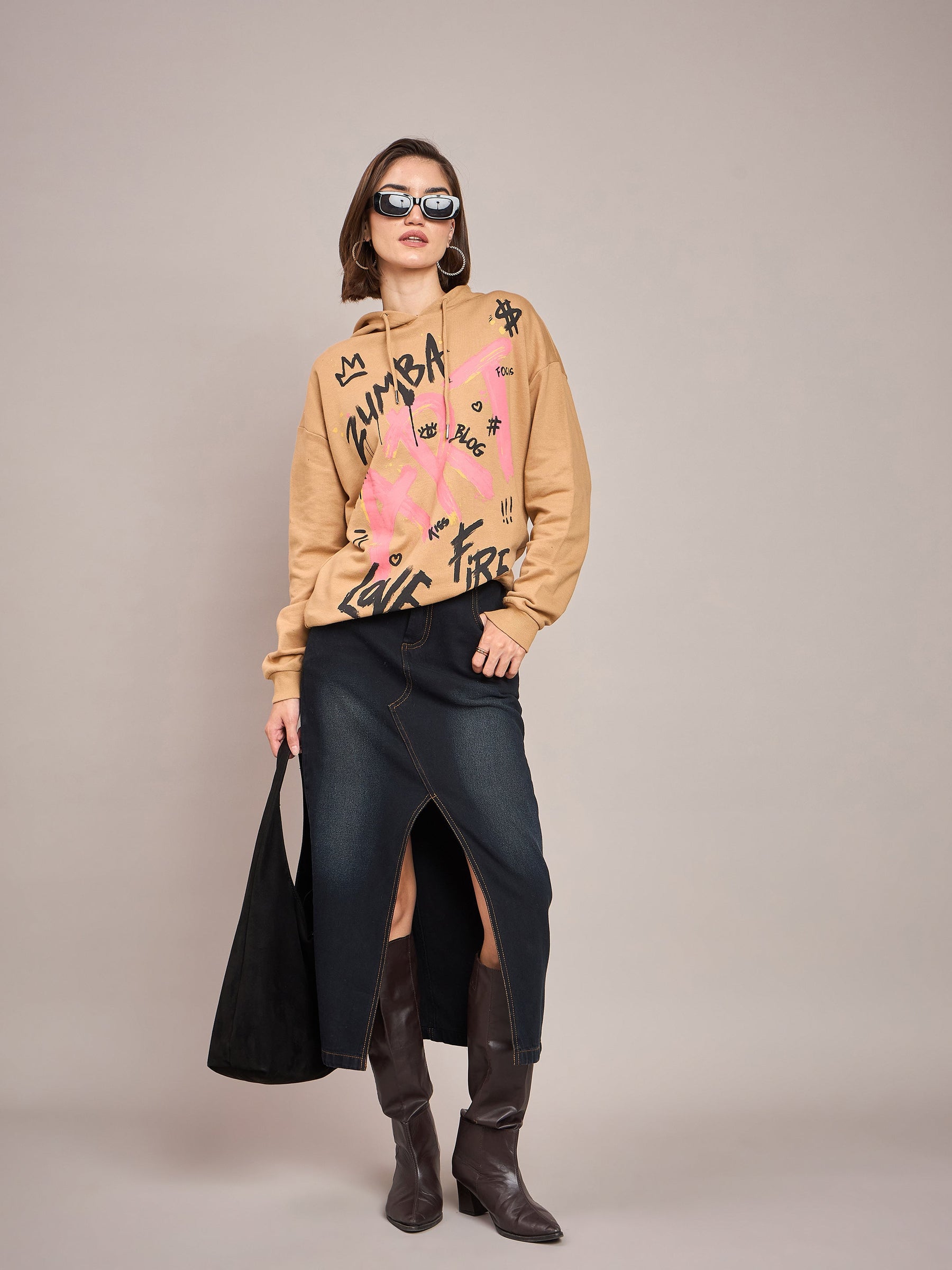 Beige ART Printed Hoodie-SASSAFRAS