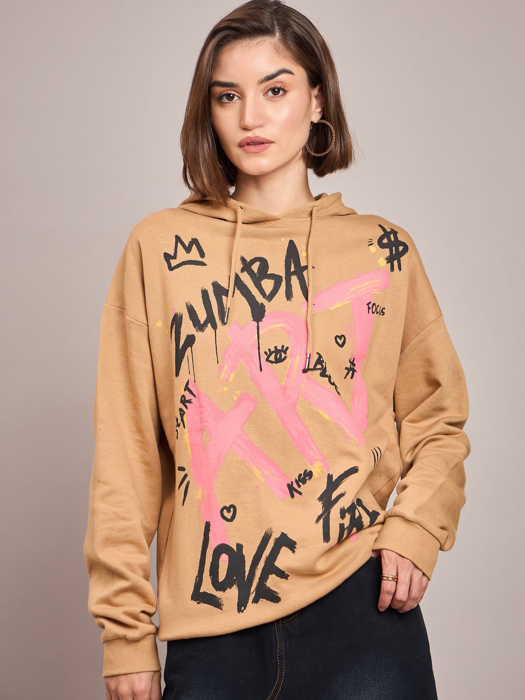 Beige ART Printed Hoodie-SASSAFRAS