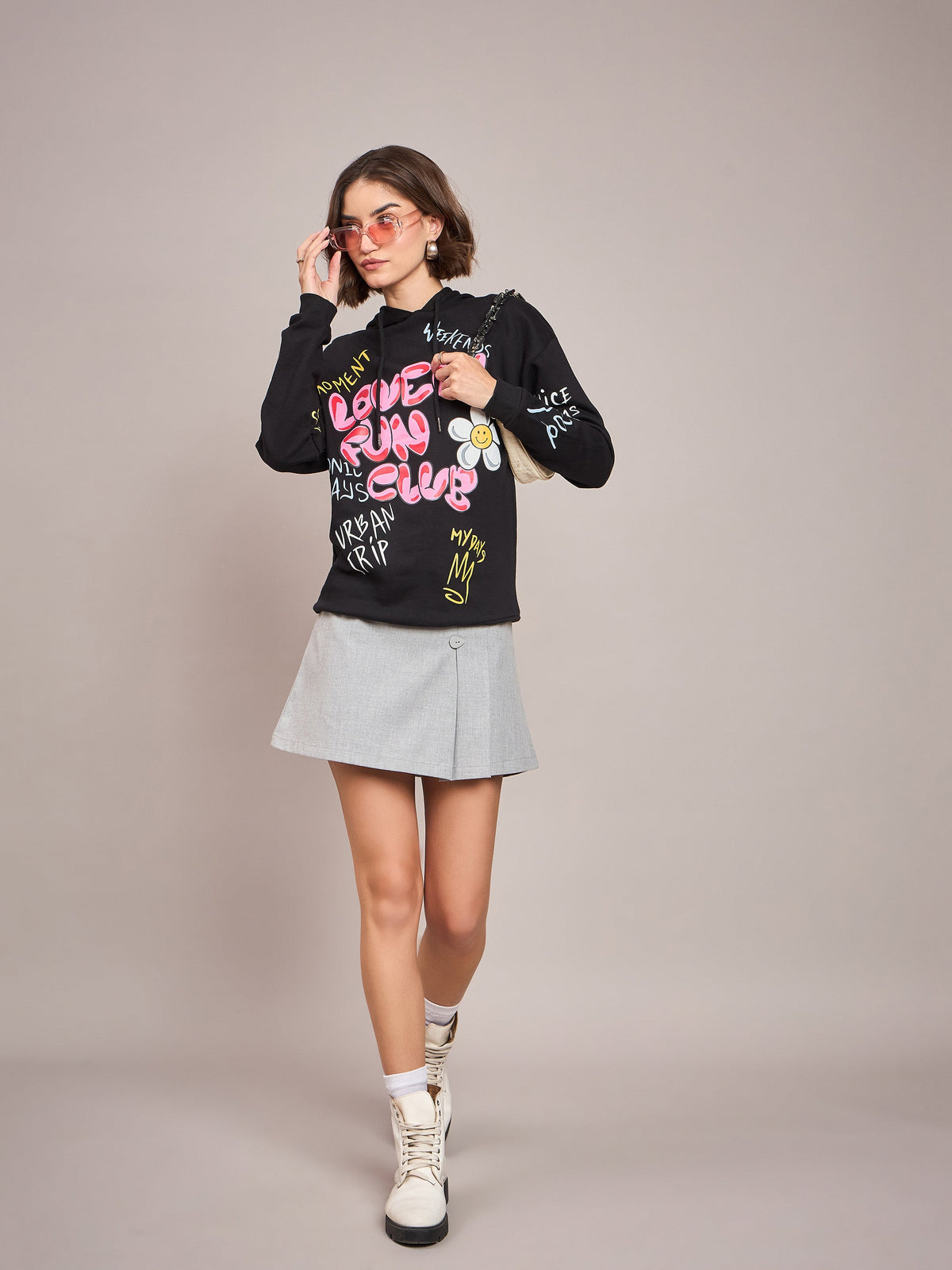 Black LOVELY FUN CLUB Hoodie-SASSAFRAS