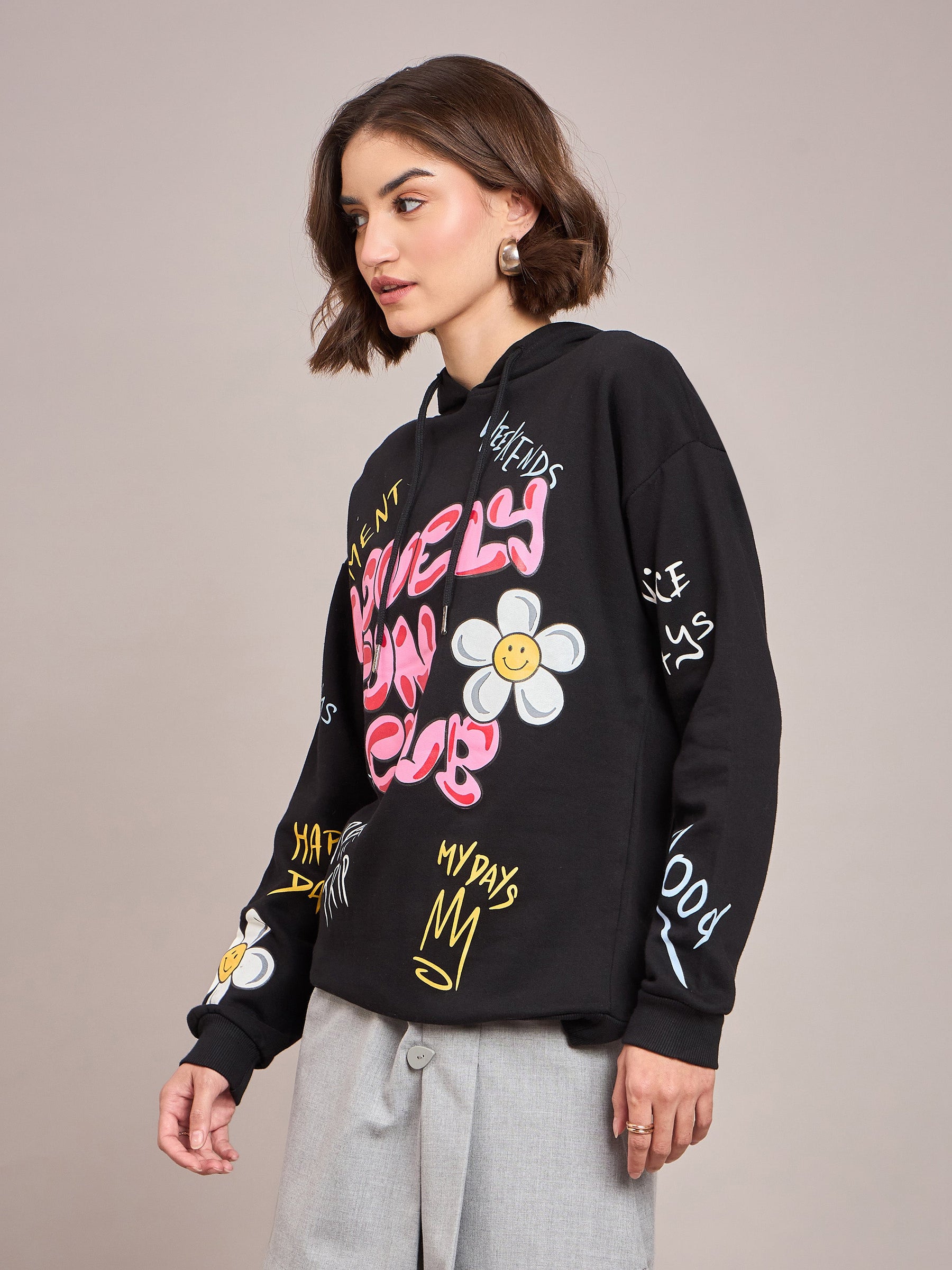 Black LOVELY FUN CLUB Hoodie-SASSAFRAS