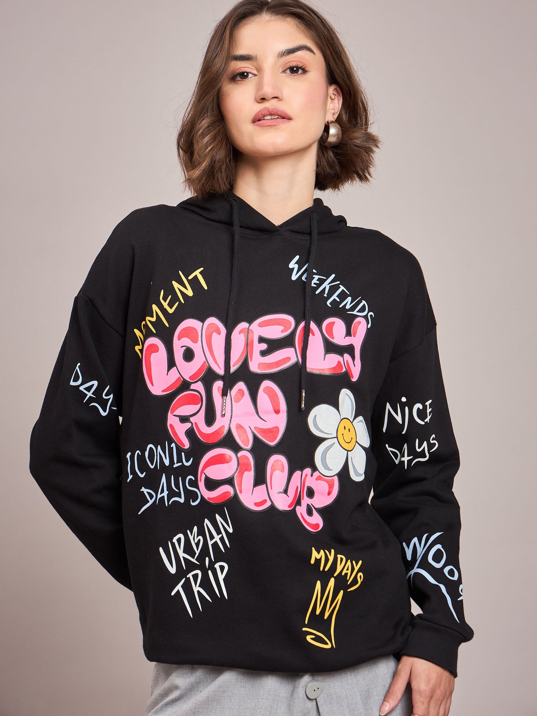 Black LOVELY FUN CLUB Hoodie-SASSAFRAS