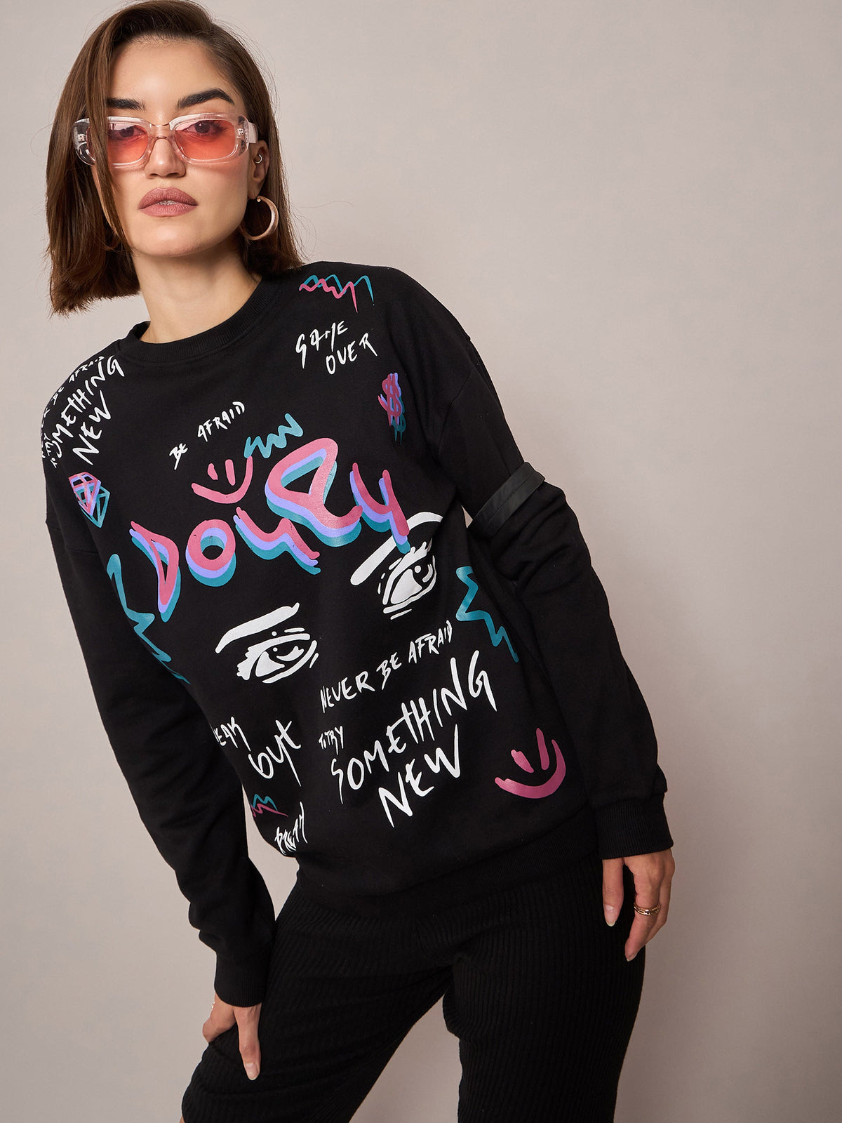 Black EYE Oversized Sweatshirt-SASSAFRAS