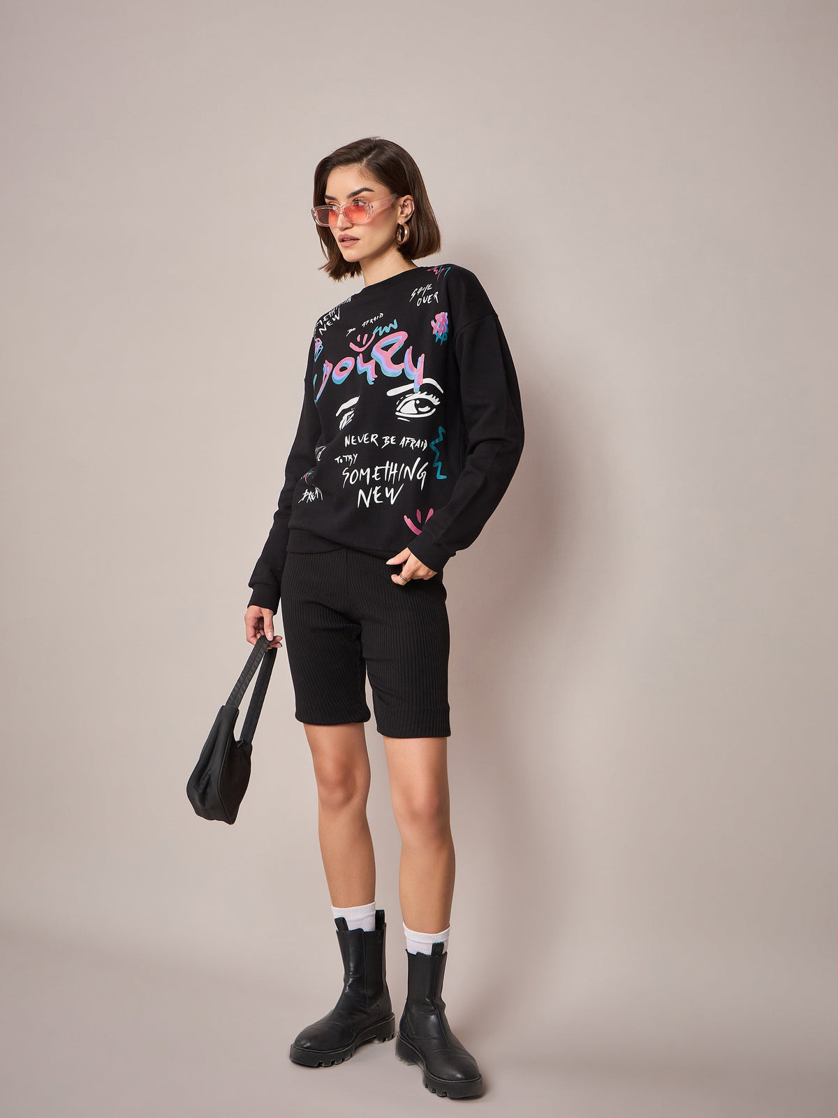 Black EYE Oversized Sweatshirt-SASSAFRAS