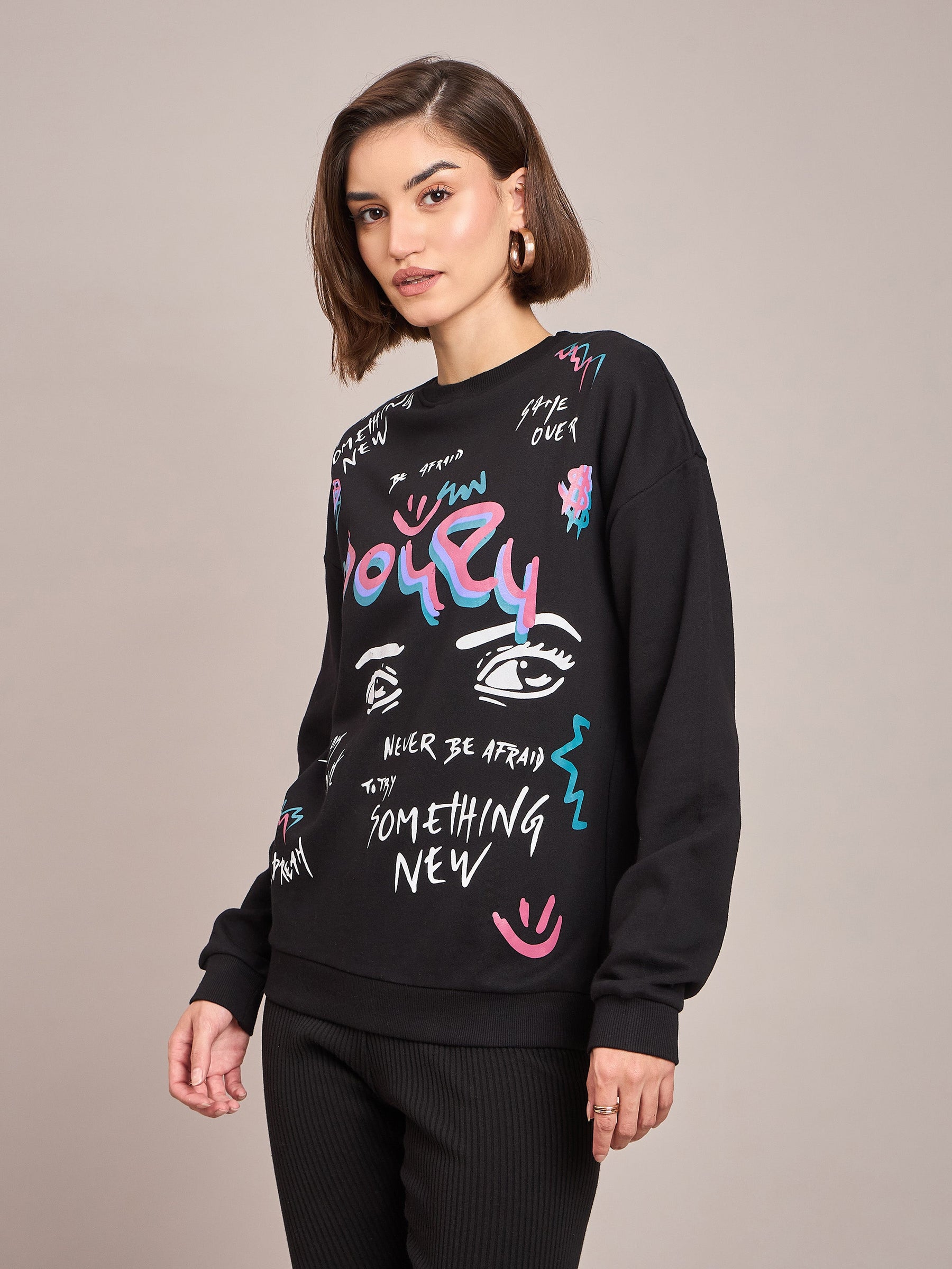 Black EYE Oversized Sweatshirt-SASSAFRAS