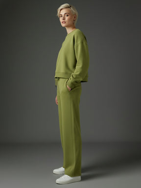 Olive Premium Fleece Sweatshirt With Track Pants-SASSAFRAS