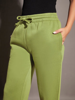 Olive Premium Fleece Sweatshirt With Track Pants-SASSAFRAS