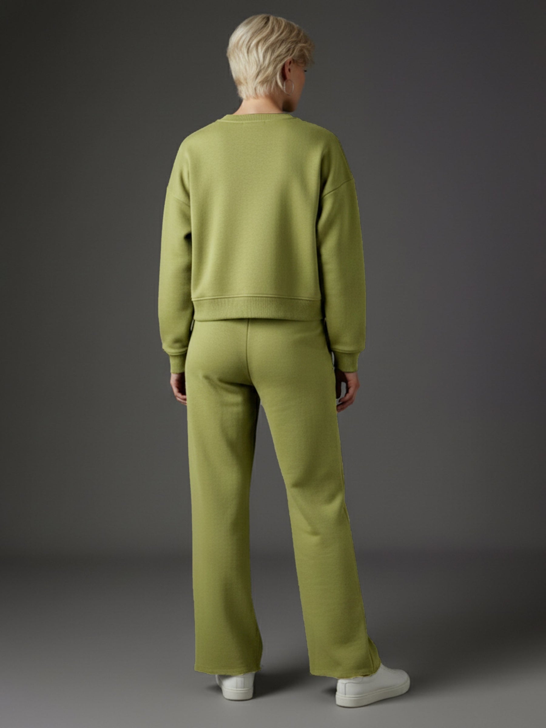 Olive Premium Fleece Sweatshirt With Track Pants-SASSAFRAS