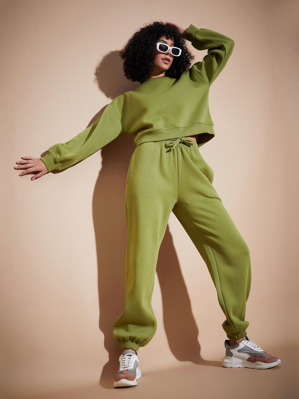 Olive Premium Fleece Oversized Sweatshirt With Joggers-SASSAFRAS