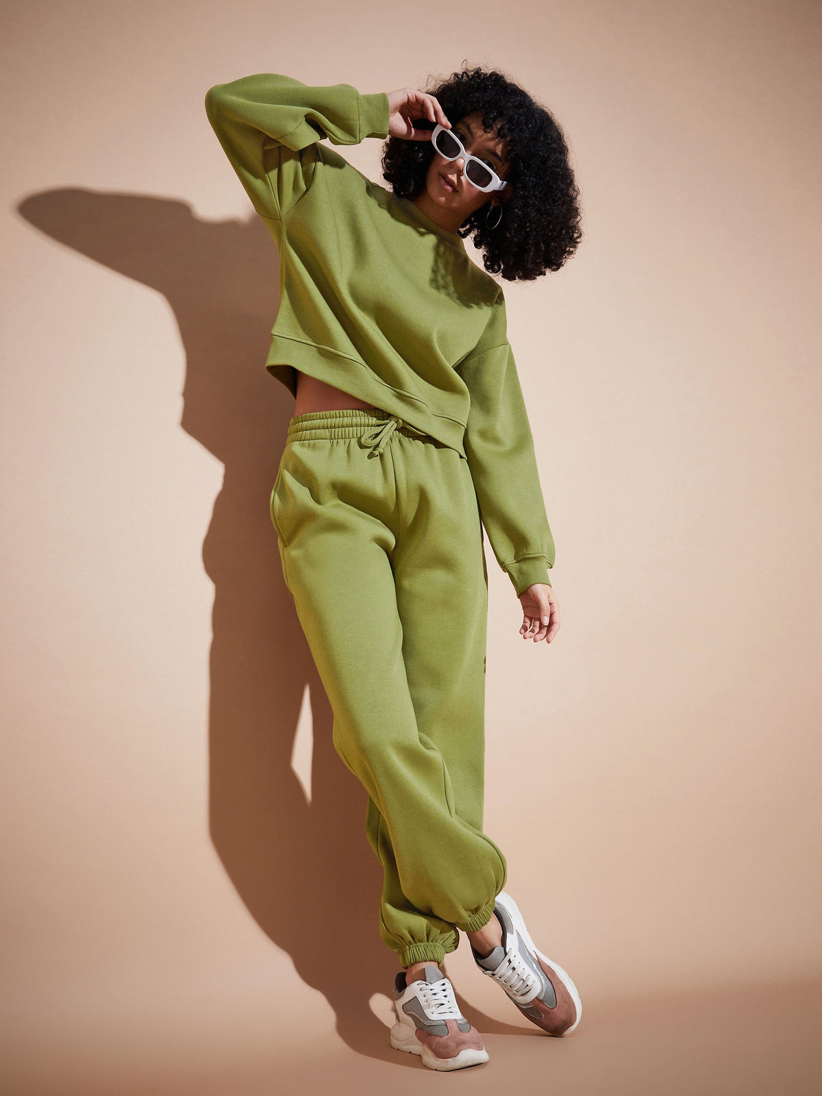 Olive Premium Fleece Oversized Sweatshirt With Joggers-SASSAFRAS