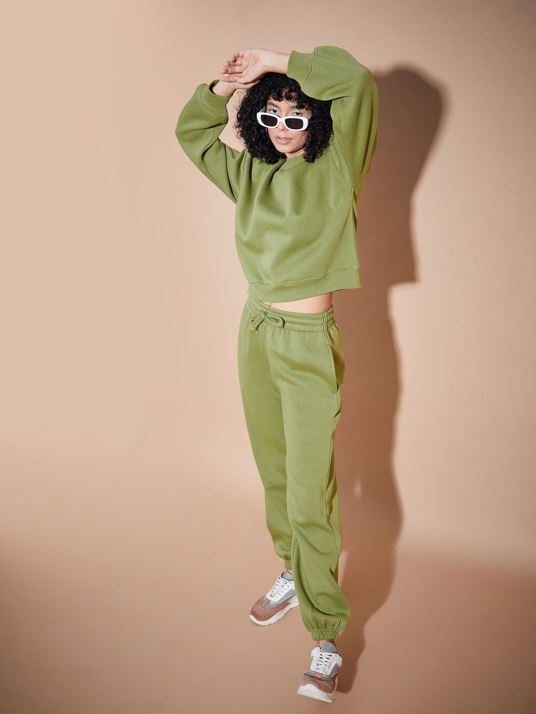 Olive Premium Fleece Oversized Sweatshirt With Joggers-SASSAFRAS