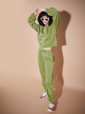 Olive Premium Fleece Oversized Sweatshirt With Joggers-SASSAFRAS
