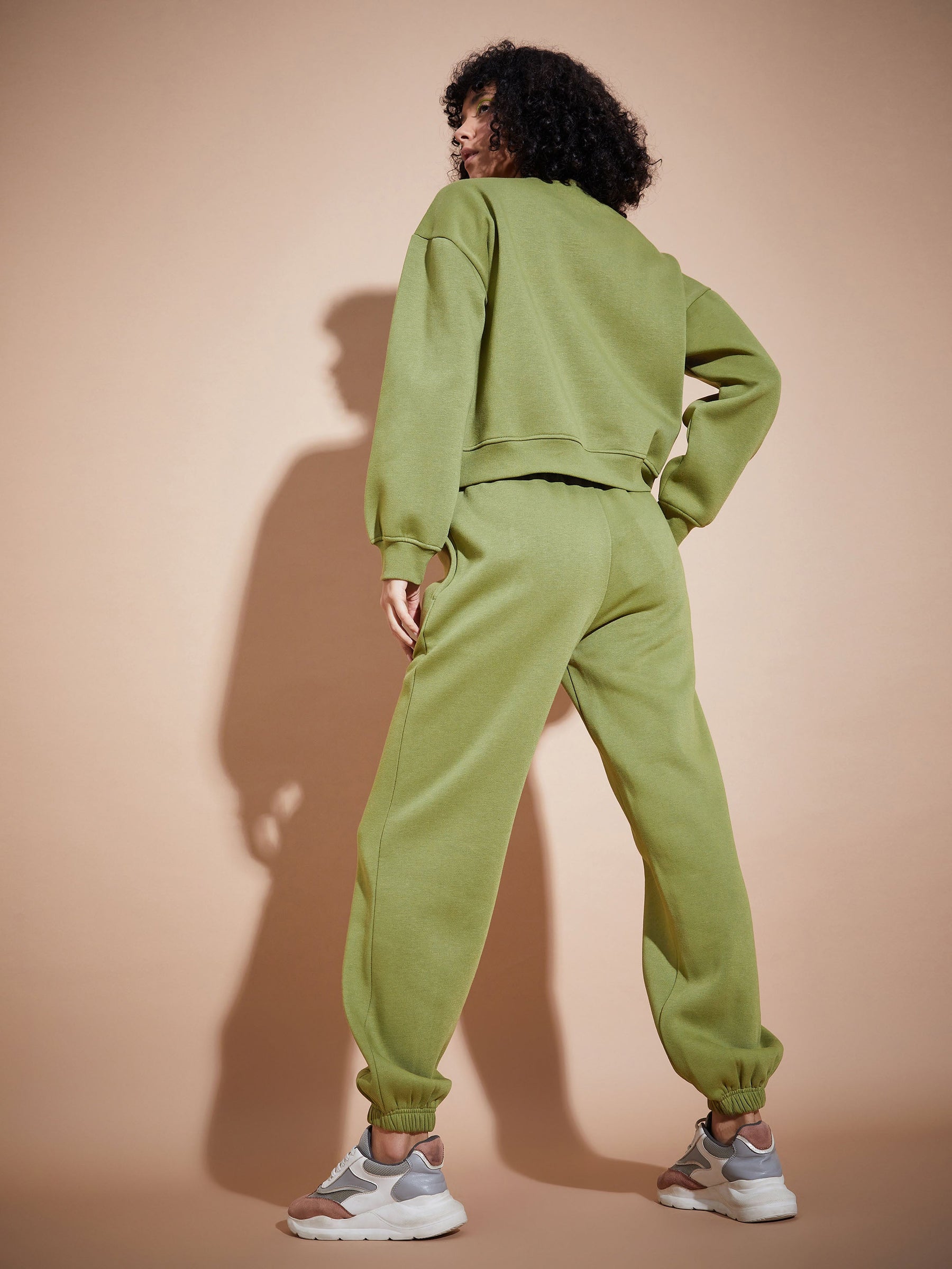 Olive Premium Fleece Oversized Sweatshirt With Joggers-SASSAFRAS
