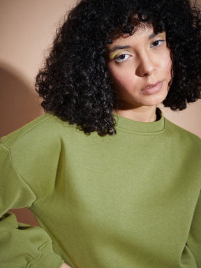 Olive Premium Fleece Oversized Sweatshirt With Joggers-SASSAFRAS