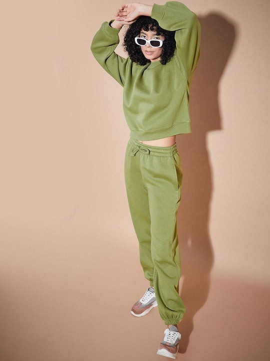 Olive Premium Fleece Oversized Sweatshirt With Joggers-SASSAFRAS