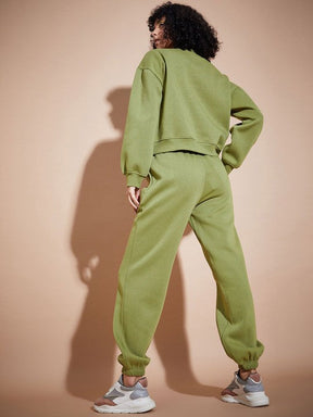 Olive Premium Fleece Oversized Sweatshirt With Joggers-SASSAFRAS